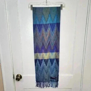 Cashmink by V Fraas Chevron Print Scarf Germany Fringe Soft Purple Blue Zig Zag